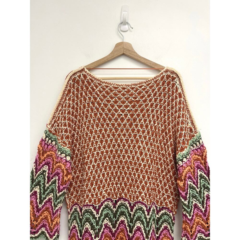 Free People Heatwave Pullover Crochet Boho Hippie Chevron Colorful Sweater - Sml - Picture 5 of 14